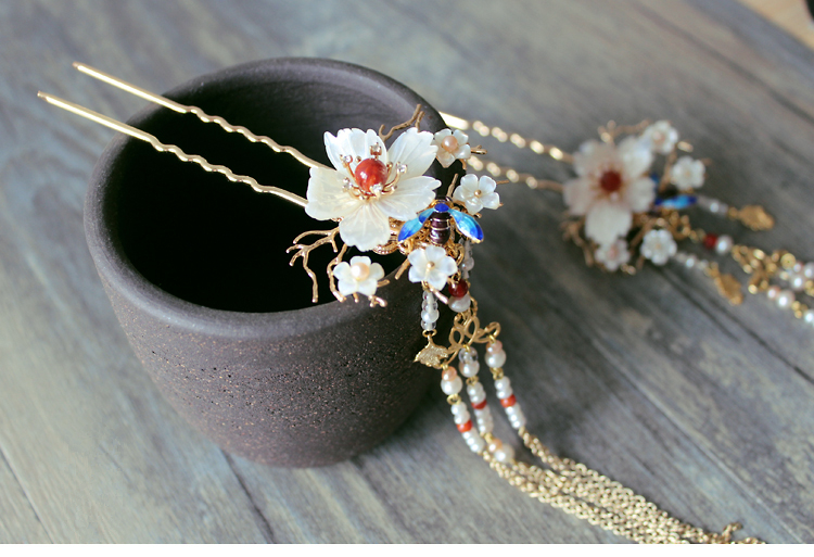 古典手工發(fā)簪，燒藍(lán)景泰藍(lán)帶流蘇發(fā)釵