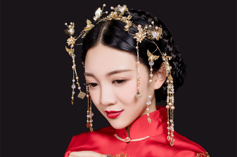 古裝頭飾金色流蘇，原創(chuàng)鳳冠發(fā)箍