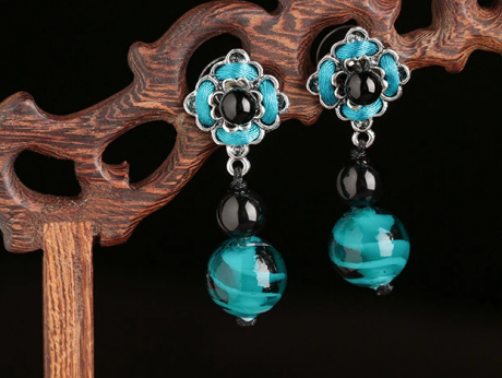 家佳樂文學(xué)琉璃瑪瑙耳墜手工復(fù)古耳環(huán)首飾