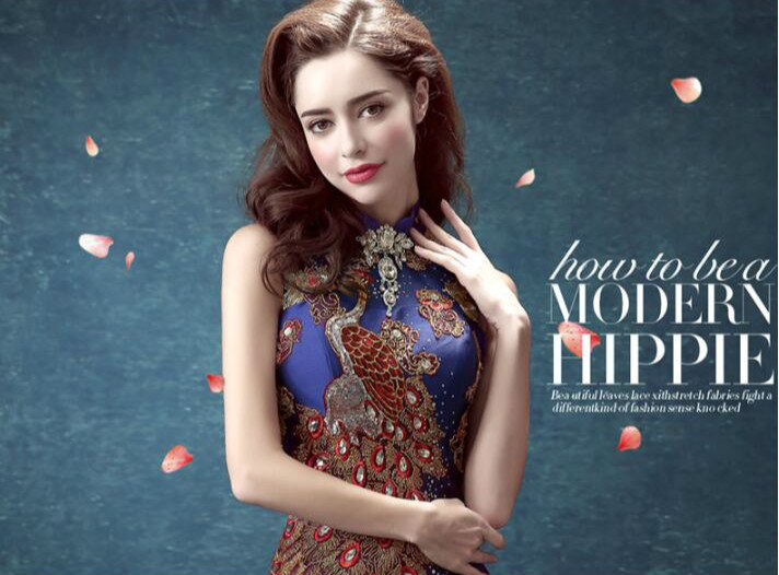 復(fù)古立領(lǐng)性感魚(yú)尾綁帶中式禮服