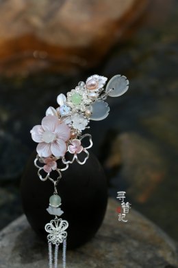 古典發(fā)簪漢服配飾古風銀色清新流蘇貝花頭飾