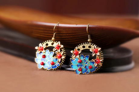 民族風(fēng)圓形耳墜景泰藍耳環(huán)首飾