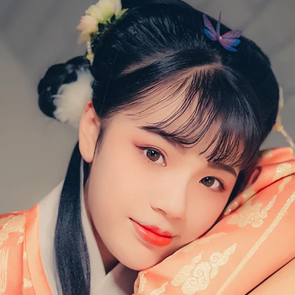 淡橘色漢服少女頭像，唯美古風(fēng)真人頭像