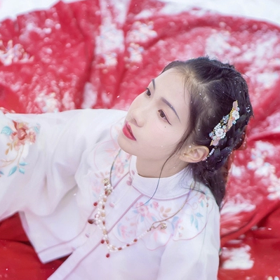 雪中團(tuán)花帶傘女子頭像，唯美古真人頭像