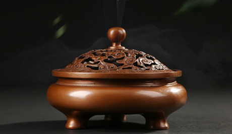 鏤空云紋熏香爐，仿古紫銅鏤空香爐