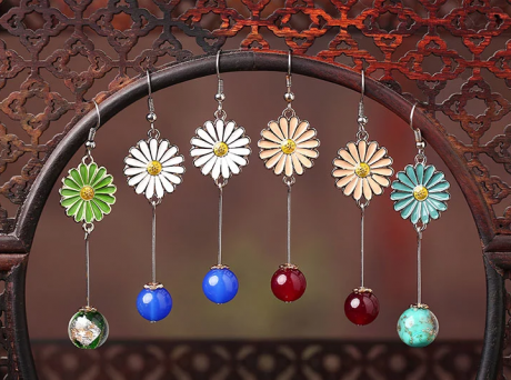 家佳樂(lè)文學(xué)時(shí)尚花朵吊墜復(fù)古可愛(ài)耳環(huán)