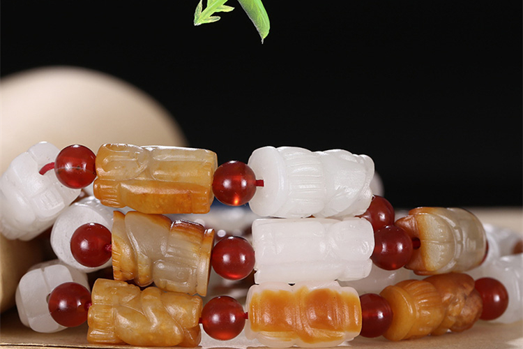 32顆和田玉珠佛像項(xiàng)鏈，真皮玉鏈天然白玉手鏈