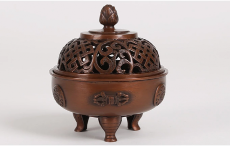 吉祥蓮花三足香爐，仿古紫銅熏香爐