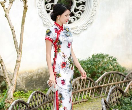 時尚家佳樂文學典雅印花旗袍裙