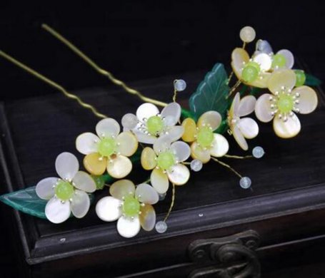 古風發(fā)梳 黃蝶貝雕花發(fā)簪頭飾