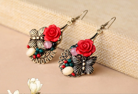 家佳樂文學(xué)典雅新娘首飾文藝氣質(zhì)玫瑰耳環(huán)