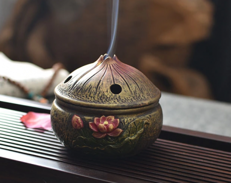 仿古蓮花檀香盤，禪意陶瓷香爐