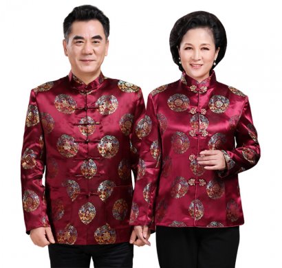 紫紅色家佳樂文學情侶套裝男士唐裝